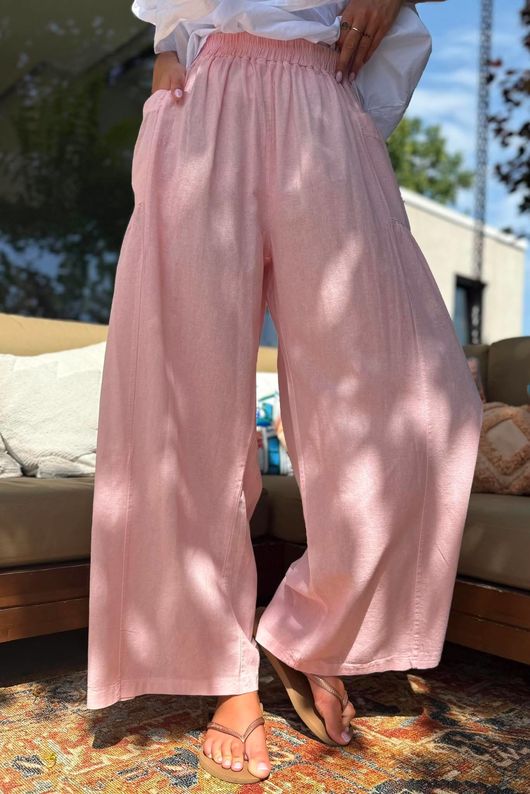 Rustic Nature Linen Blend Pocket Pleat Wide Leg Washed Sugar
